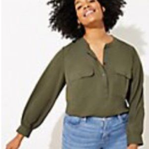 LOFT PLUS pocket Henley utility blouse - s…